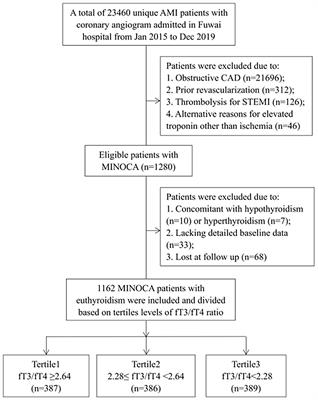 Predictive Value of Free Triiodothyronine to Free Thyroxine Ratio in Euthyroid Patients With Myocardial Infarction With Nonobstructive Coronary Arteries